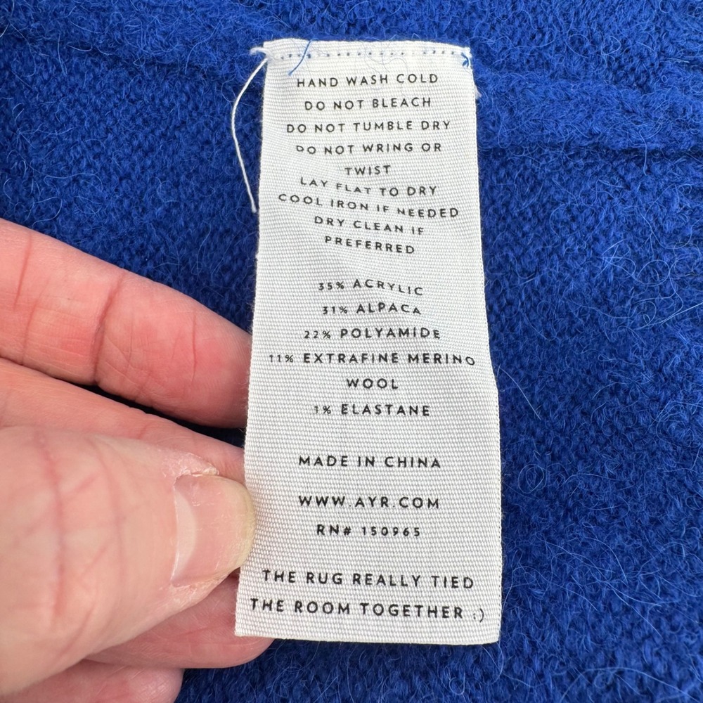 AYR The Kickback Crewneck Sweater Womens Large Blue Alpaca Merino Wool Blend - Picture 8 of 10